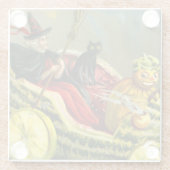 Halloween zwarte kat en heks Glazen Onderzetter (Achterkant)