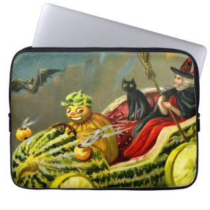 Halloween zwarte kat en heks Laptop Sleeve