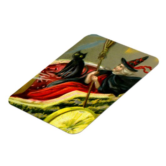Halloween zwarte kat en heks Magneet (Linkerzijde)