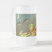  Halloween zwarte kat en heks Matglas Bierpul (Voorkant links)