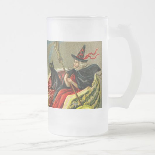  Halloween zwarte kat en heks Matglas Bierpul (Rechts)