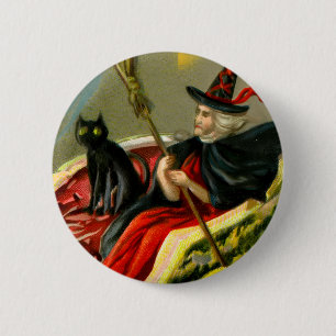 Halloween zwarte kat en heks Ronde Button 5,7 Cm