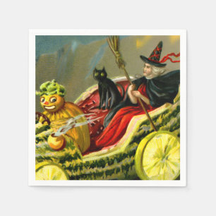 Halloween zwarte kat en heks Servet