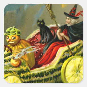 Halloween zwarte kat en heks Vierkante Sticker