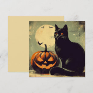 Halloween Zwarte Kat en Pompoen Kaart