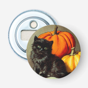 Halloween zwarte kat en pompoenen Button Flesopener