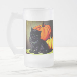  Halloween zwarte kat en pompoenen Matglas Bierpul