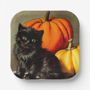  Halloween zwarte kat en pompoenen Papieren Bordje