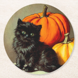  Halloween zwarte kat en pompoenen Ronde Kartonnen Onderzetter