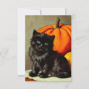 Halloween zwarte kat en pompoenen RSVP Kaartje