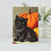  Halloween zwarte kat en pompoenen Save The Date (Staand voorkant)