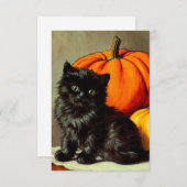  Halloween zwarte kat en pompoenen Save The Date (Voorkant / Achterkant)