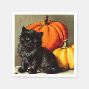  Halloween zwarte kat en pompoenen Servet
