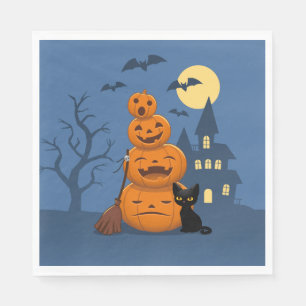 Halloween Zwarte Kat en Pompoenen Servet