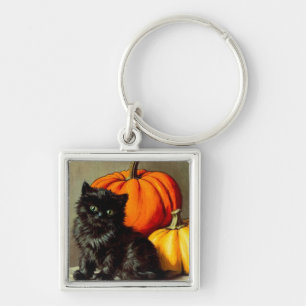 Halloween zwarte kat en pompoenen Sleutelhanger