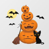 Halloween Zwarte Kat en Pompoenen Stapel Raamsticker (Vel)