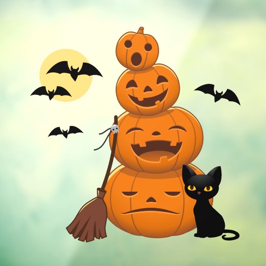 Halloween Zwarte Kat en Pompoenen Stapel Raamsticker (Vel 3)