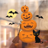 Halloween Zwarte Kat en Pompoenen Stapel Raamsticker (Vel 2)