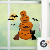Halloween Zwarte Kat en Pompoenen Stapel Raamsticker (Huis)