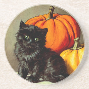  Halloween zwarte kat en pompoenen Zandsteen Onderzetter