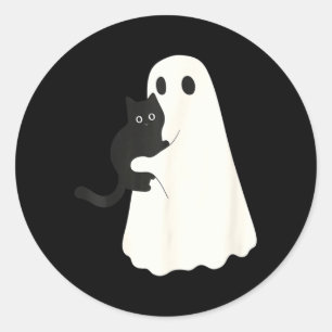 Halloween Zwarte Kat En Spookkatten Spoken Retro Ronde Sticker