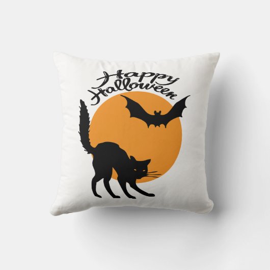 Halloween zwarte kat en vleermuis met maan, hallow kussen (Achterkant)