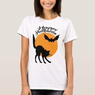 Halloween zwarte kat en vleermuis met maan, hallow t-shirt