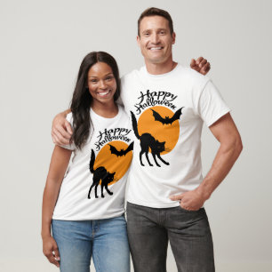 Halloween zwarte kat en vleermuis met maan, hallow t-shirt