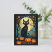 Halloween zwarte kat en volle maan griezelige pomp briefkaart (Staand voorkant)