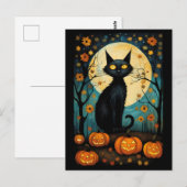 Halloween zwarte kat en volle maan griezelige pomp briefkaart (Voorkant / Achterkant)