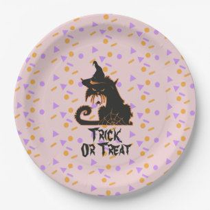 Halloween Zwarte Kat Feestconfetti Roze Papieren Bordje