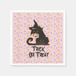 Halloween Zwarte Kat Feestconfetti Roze  Servet