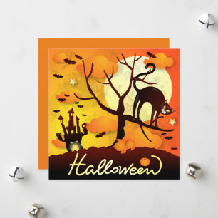 Halloween Zwarte Kat Feestdagenkaart