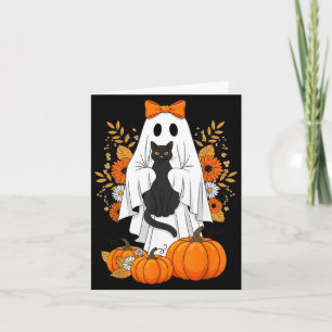 Halloween Zwarte Kat Geest Pompoen Schattig Herfst Kaart