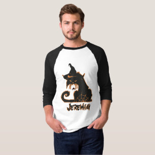 Halloween Zwarte Kat Griezelige Spinnen T-shirt