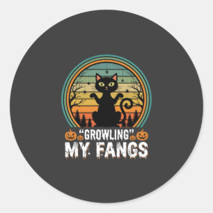 Halloween Zwarte Kat Grijnst Mijn Tanden Retro Des Ronde Sticker