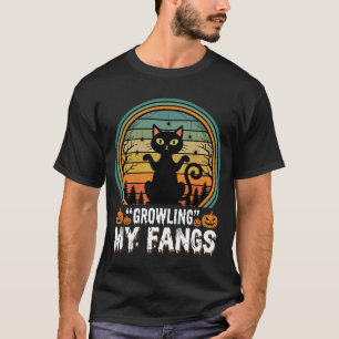 Halloween Zwarte Kat Grijnst Mijn Tanden Retro Des T-shirt
