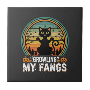 Halloween Zwarte Kat Grijnst Mijn Tanden Retro Des Tegeltje