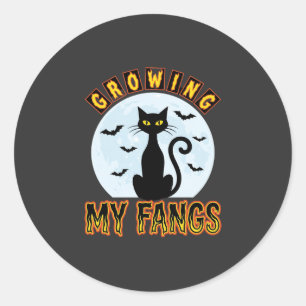 Halloween Zwarte Kat Groei Mijn Hoektanden Ontwerp Ronde Sticker