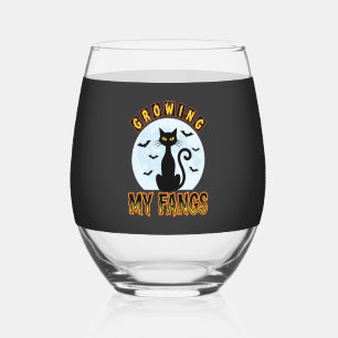 Halloween Zwarte Kat Groei Mijn Hoektanden Ontwerp Wijnglas Zonder Voet
