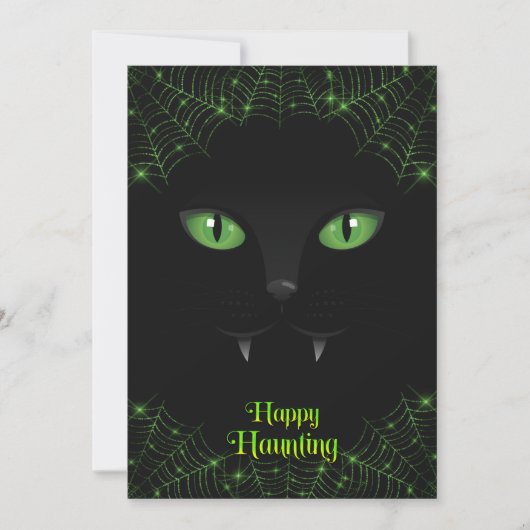 Halloween Zwarte Kat Groene Webben Feestdagenkaart (Voorkant)