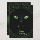 Halloween Zwarte Kat Groene Webben Feestdagenkaart (Voorkant / Achterkant)
