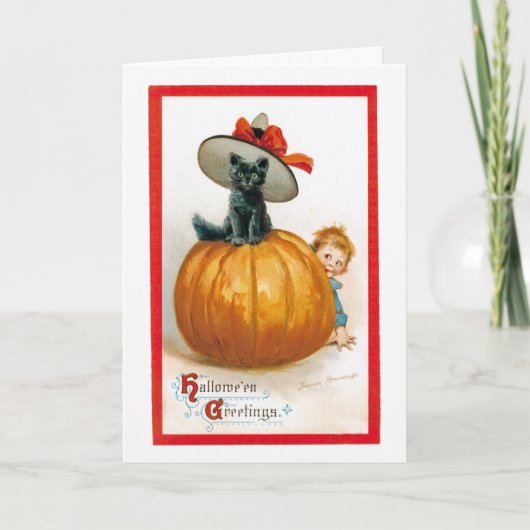 Halloween Zwarte Kat Groet Kaart (Voorkant)