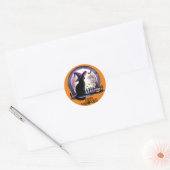 Halloween zwarte kat heks en vleermuizen ronde sticker (Envelop)