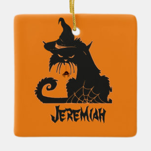 Halloween Zwarte Kat Heks Griezelige Spinnen Keramisch Ornament