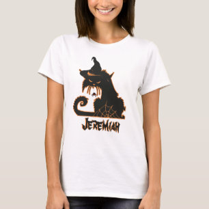 Halloween Zwarte Kat Heks Griezelige Spinnen T-shirt