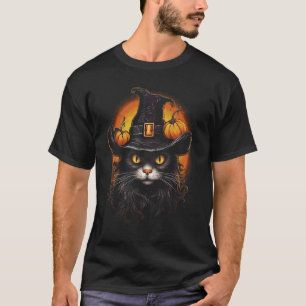 Halloween Zwarte Kat Heks Kostuum Pompoen Maan Gra T-shirt