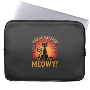 Halloween Zwarte Kat Je Bent Creepy Meowy Design Laptop Sleeve