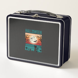Halloween Zwarte Kat Maan Kerkhof Retro Vector Af
