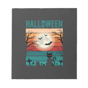 Halloween Zwarte Kat Maan Kerkhof Retro Vector Af Notitieblok
